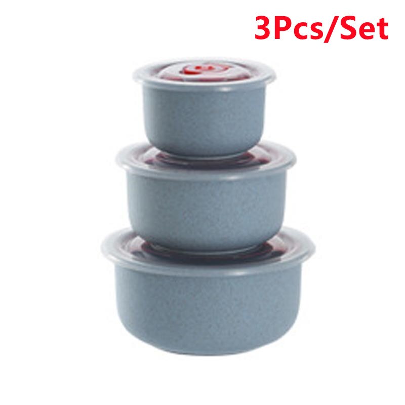 Wheat Straw Fresh-keeping Bowl Threepiece Set With Lid Round Lunch Box Can Be Microwave Sealed Bowl Kitchen Supplies Storage Box: Blue