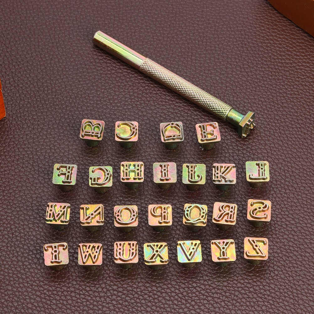 Juego de símbolos con 26 sellos, letras en inglés de aleación de Zinc, decoración de cuero, herramientas de punzonado, suministros para estampado: A