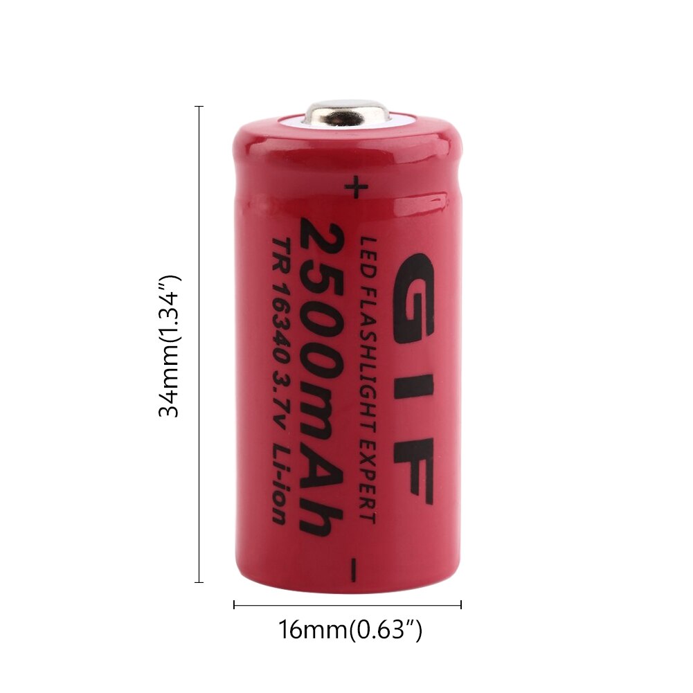 Rechargeable Batteries Torch Flashlight Rechargeable GIF Li-Po Lithium 16340 Battery 2500mAh 3.7V Li-ion Cell Bateria
