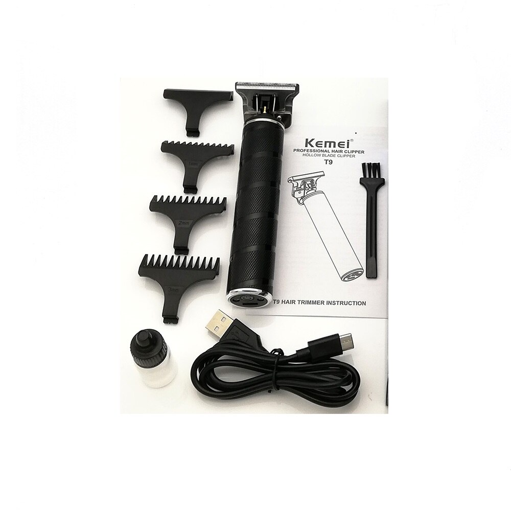 Kemei T9 Pro Li T-Outliner Skeleton Heavy Hitter Cordless Trimmer Men 0mm Baldheaded Hair Clipper Finish Hair Cutting Machine: black no box