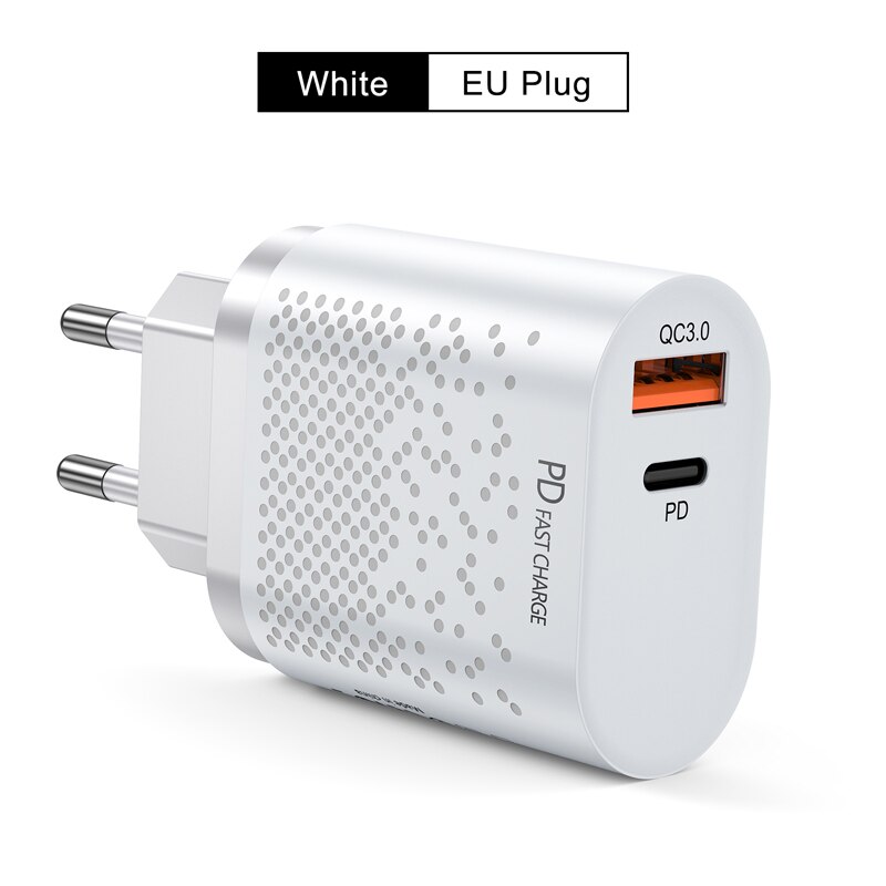 Lovebay dupla usb carregador qc3.0 3a pd rápido carregador ue eua tablet parede adaptador do telefone móvel para iphone 11 xs max samsung xiaomi: EU Plug White