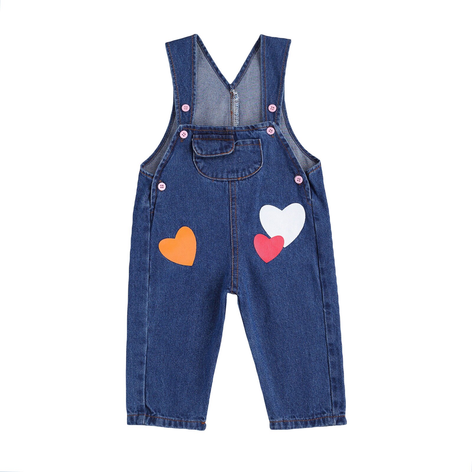 automne automne 0-12M Todder bébé garçon fille coeurs imprimer Denim poches jarretelles pantalon jean boutons pantalon 2 couleurs: B / 12M