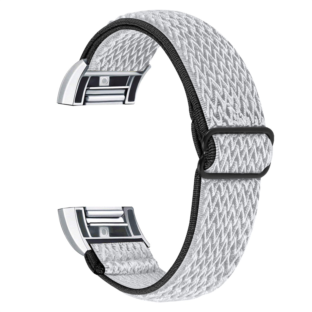 Weiches Nylonband für Fitbit Charge 2, Sport, gewebt, elastisch, dehnbar, Solo-Uhrenarmband, Schlaufe für Fitbit Charge 2 Ersatz: Silber weiß