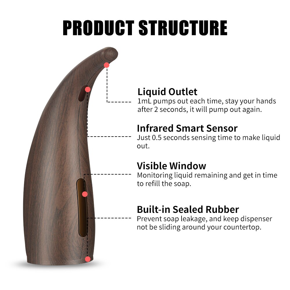 300mL Automatische Seife Spender Infrarot Clever Sensor Touchless Schaum Seife Spender Auto Flüssige Seife Spender Küche Schlecht