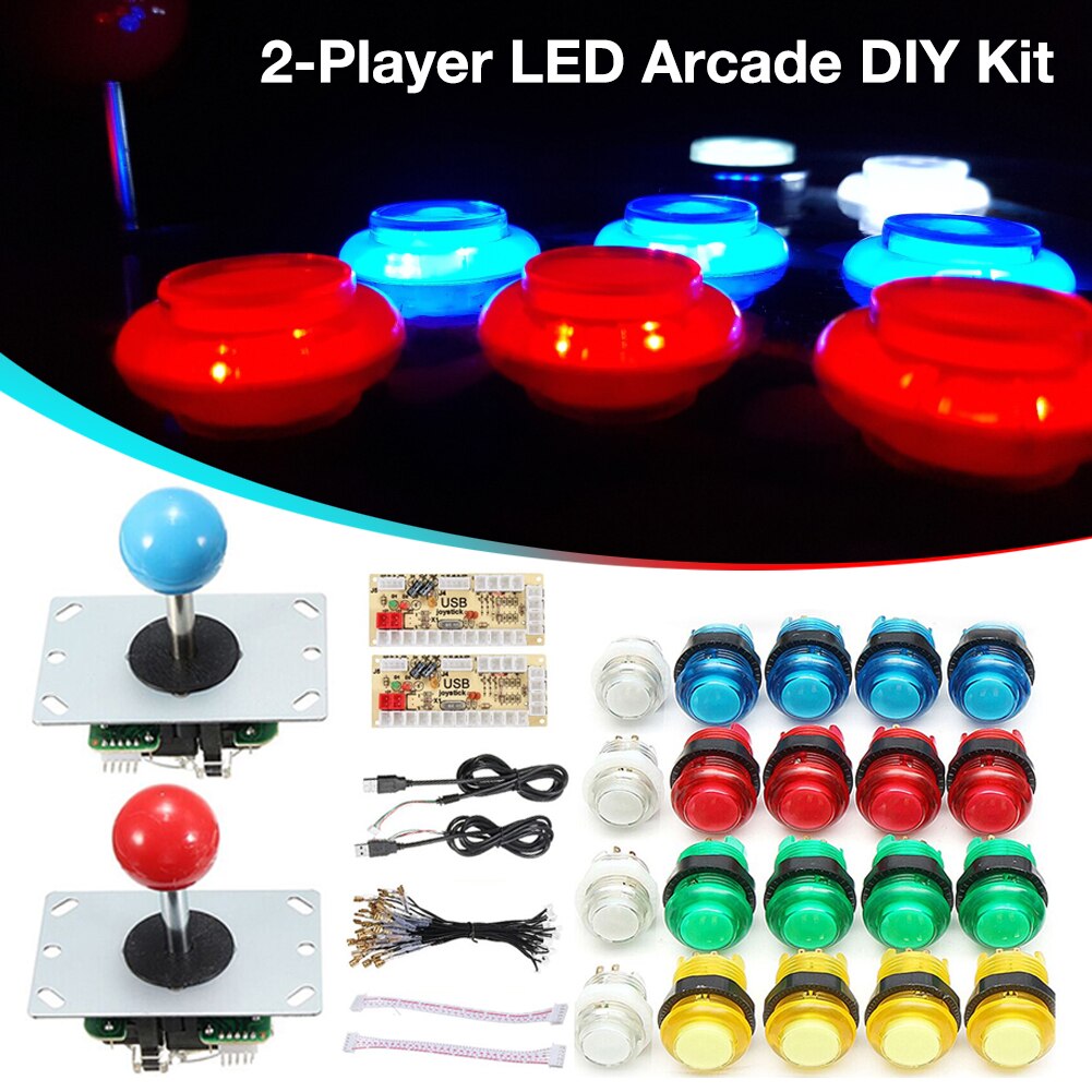 2-Speler Arcade Joystick Kit Led Arcade Kit Met 20 Led Arcade Knoppen 2 Joysticks Usb Encoder Kit Kabels arcade Game Onderdelen Set