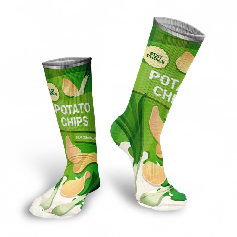 Nowe mody Retro długie skarpetki mężczyźni zima kobiety artystyczna z charakterem chipsy ziemniaczane pończochy zabawne wesołe skarpetki męskie skarpety sportowe