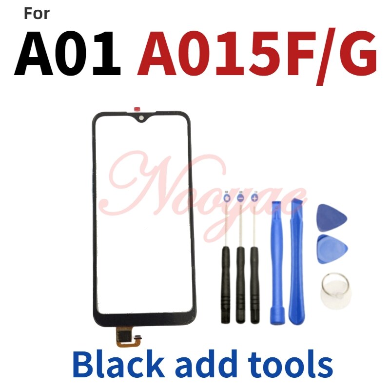 Para samsung galaxy a01 SM-A015F SM-A015G digitador da tela de toque sensor vidro exterior painel frontal + rastreamento: Black add tools