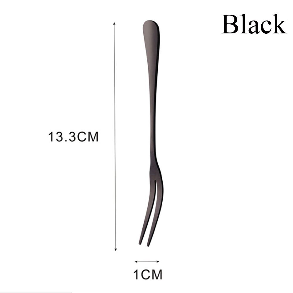1 Tenedor de dos dientes, raspador de fruta postre, tenedor de ensalada, vajilla de cocina para el hogar, cubiertos, suministro de cocina: Black