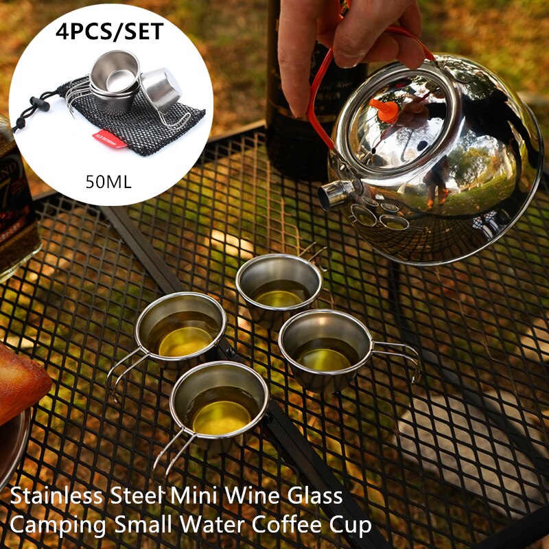 4 Uds Mini copa de licor portátil de acero inoxidable para Camping al aire libre copa de vino 50ml taza de agua