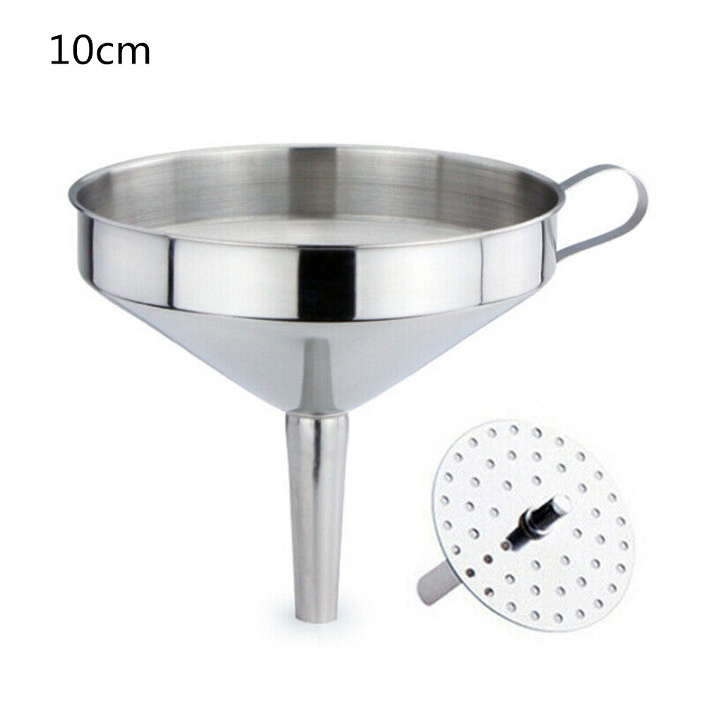 Durable Stainless Steel Funnel Multifunctional Kitchen Oil Liquid Funnel Spices Wine Flask Filter Detachable: 10cm