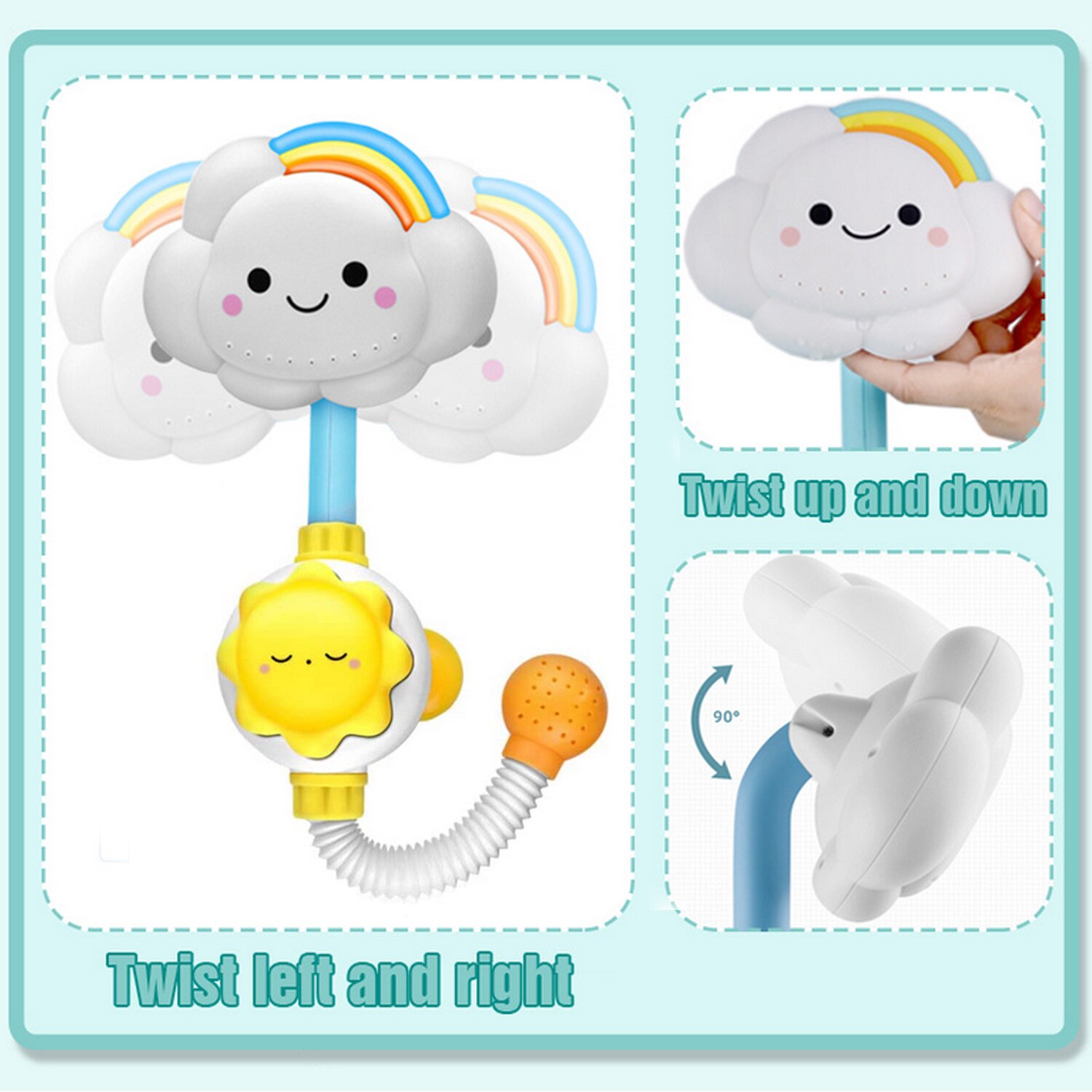 Baby Bath Toys Cloud Shape Bathtub Faucet Shower Head Bathing Watering Sprayer with Spouts Suckers for Kids Infants