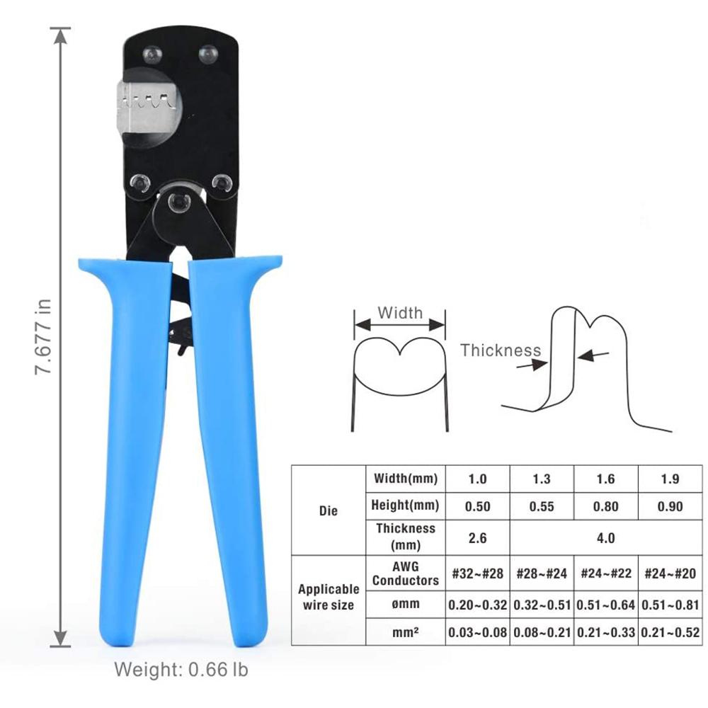 Micro Connector Pin Crimping Tool 0.03-0.52mm² 32-20AWG1.25 2.0 Ratcheting Crimper for D-Sub,Open Barrel suits Molex,JST,