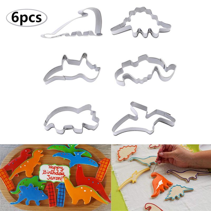 6 Pcs Rvs Cookie Cutters Dinosaurus Vorm Biscuit Friut Cutter Mold Cake Decorating Tool