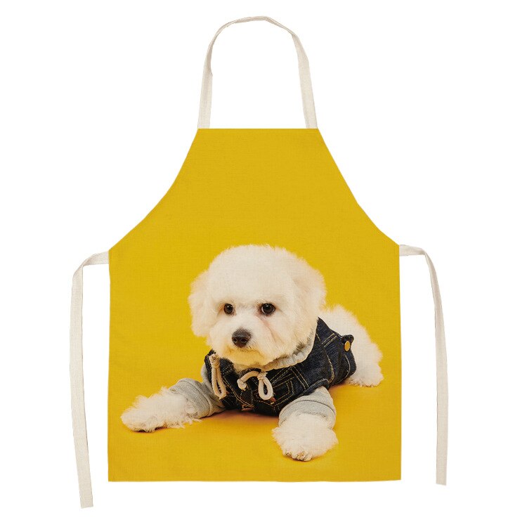 Delantal de cocina para padres e hijos precioso perro foto impresa sin mangas algodón Lino Delantales para hombres mujeres hogar Herramientas de limpieza