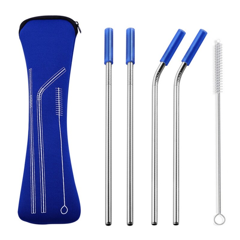 Herbruikbare Huishoudelijke Stro Kit Rvs Stro Set Draagbare Stro Siliconen Cover Huishoudelijke Stro Met Reinigingsborstel: DL