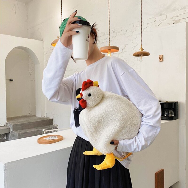Chickens Shape Bag Zipper Crossbody Purse for Women Soft Fleece Cute Shoulder Bags TY66