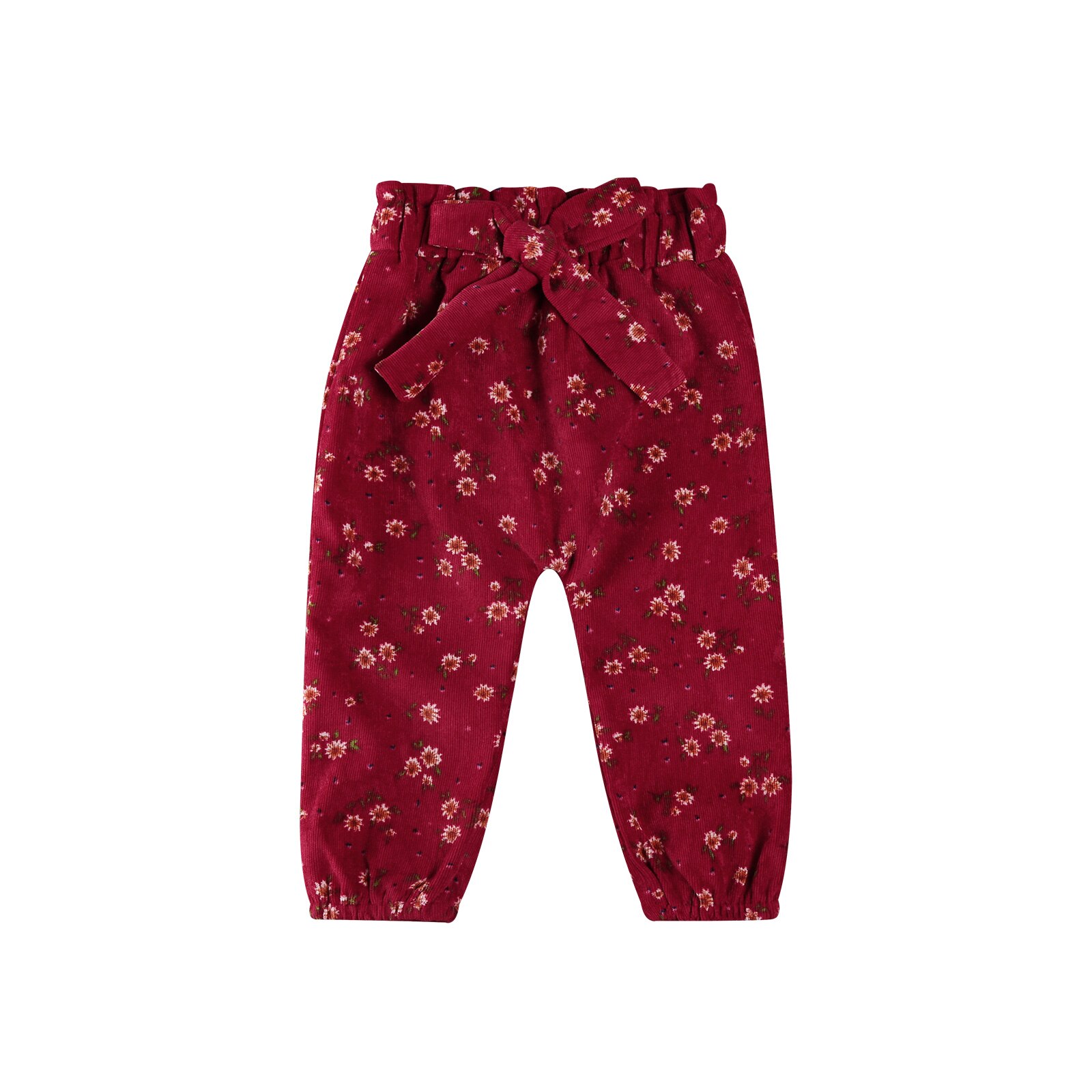 Focusnorm 0-24M Pasgeboren Baby Meisjes Jongens Broek Corduroy Afslanken Bloem Gedrukt Warm Strik Broek Kleding