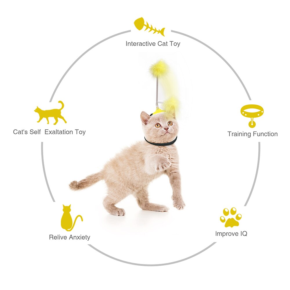 Juguetes para gatos que se montan en la cabeza, juguete para mascotas que se monta en la cabeza, de primavera y pluma, divertido palo para gato para interiores,