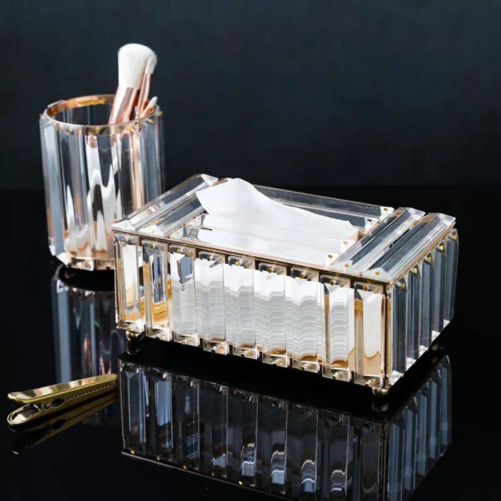 Caja de pañuelos de cristal, caja de almacenamiento, contenedor de papel de vidrio dorado y plateado brillante para el hogar, Hotel, aparador, decoración