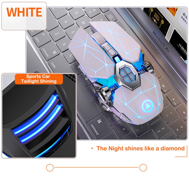 Wireless Gaming Mouse Rechargeable Silent Mouse LED Backlit 2.4G USB 1600Dpi Optical Ergonomic Mouse Gamer For Desktop PC Laptop: White