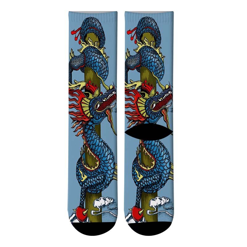 3D Printed Harajuku Japanese Ukiyoe Animals Paint Crew Socks Men Whale Deer Long Socks Phoenix Dragon Men&#39;s Dress Tube Socks