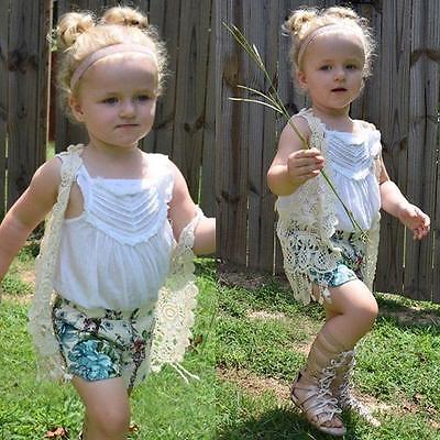 US STOCK Summer Tallsels Vest Toddler Kid Baby Girl clothes Crochet Lace Hollow sleeveless T-shirt Tops Vest Dot Waistcoat