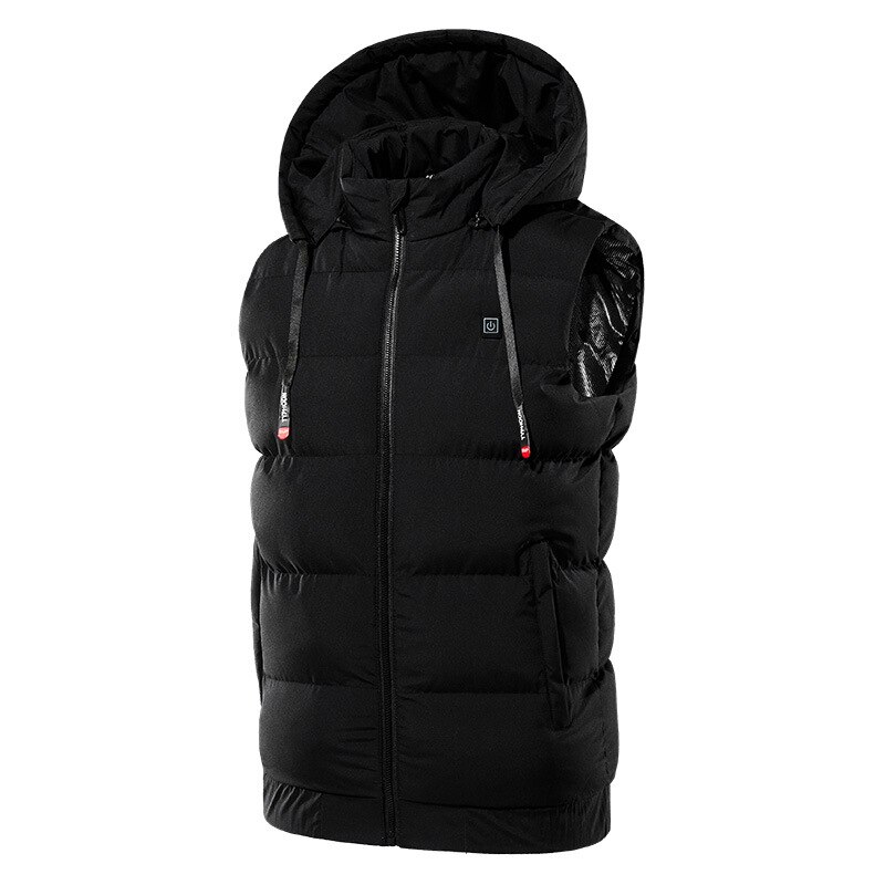 Smart Heated Jackets Autumn Winter Warm Flexible Thermal Hooded Jackets USb Electric Nine Places Heated Outdoor Hiking Vest Coat: Black / XXXL