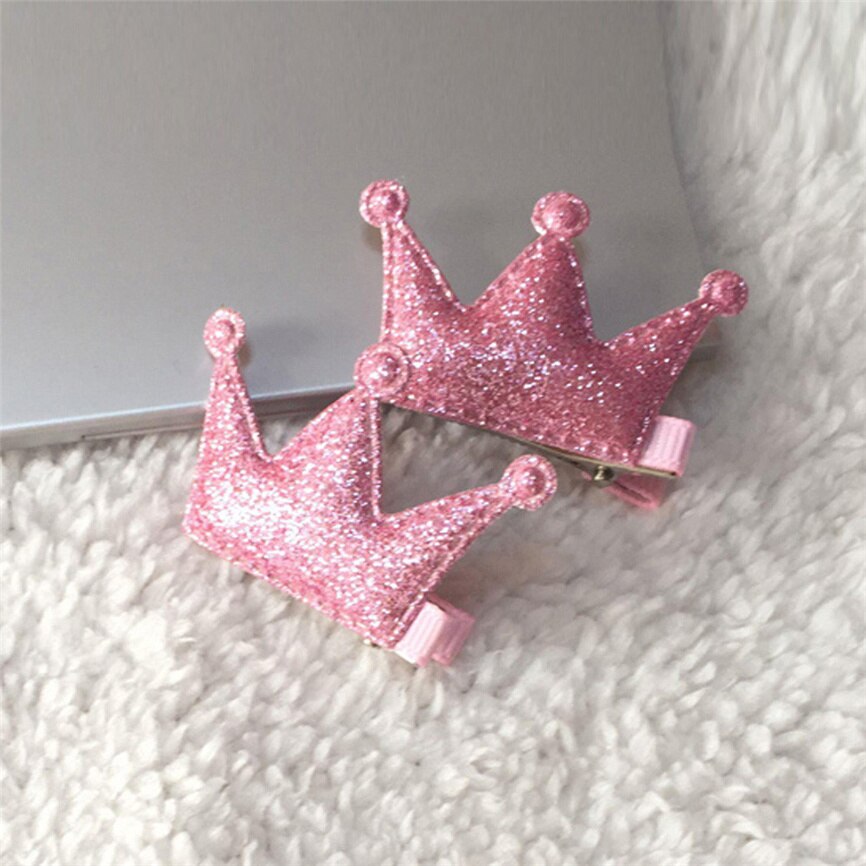 2 pcs bebê clipes de cabelo conjunto presente meninas festa lantejoulas brilhando princesa clipes de cabelo pequena coroa delicada couro estilo de cabelo fivela