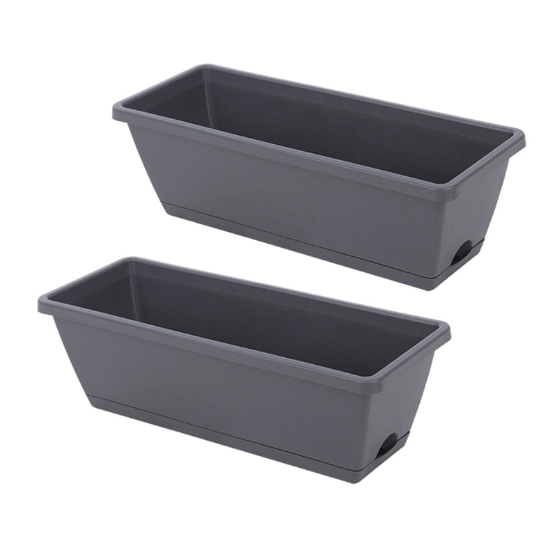 2 Packs Self Watering Planters Rectangular Plant Pot, Modern Decorative Flower Pot/Window Box for All House Plants: Default Title