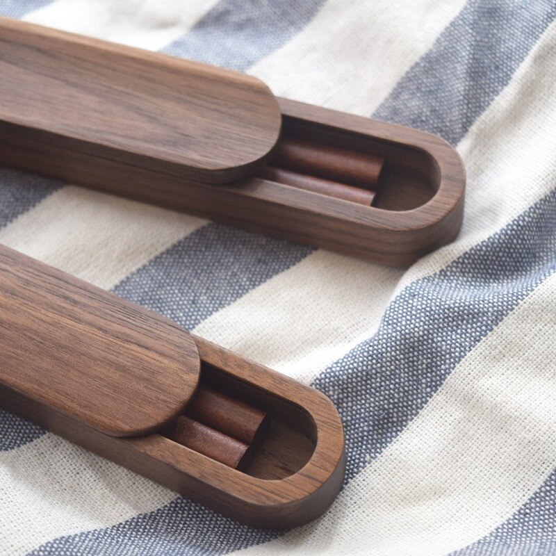 Wooden Life Minimalist Chop Sticks Black Walnut Solid Wood Chopsticks Set with Box Case Portable Outdoor Travel