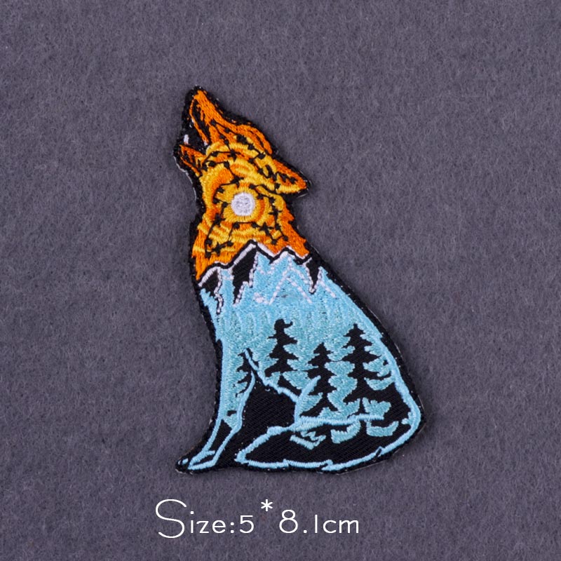 Parches de oso/Lobo para ropa, bordado de Camping de montaña, pegatinas de rayas de viaje de aventura, parches para planchar en la ropa