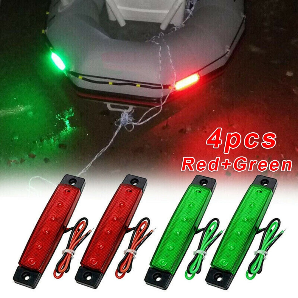 4Pcs Red&Green Boat Navigation LED Lights Stern Lights Boats Starboard Light 12V