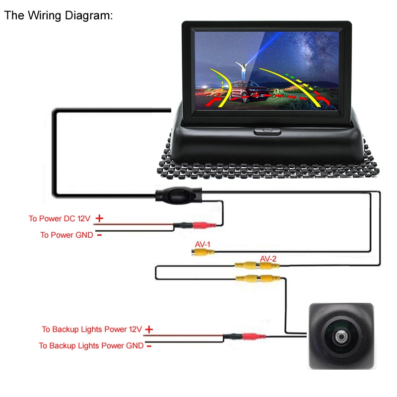 4.3 Inch TFT LCD Vehicle Folding Foldable Monitor With Car Rear View Camera, Dynamic Trajectory Line and Starlight Night Vision