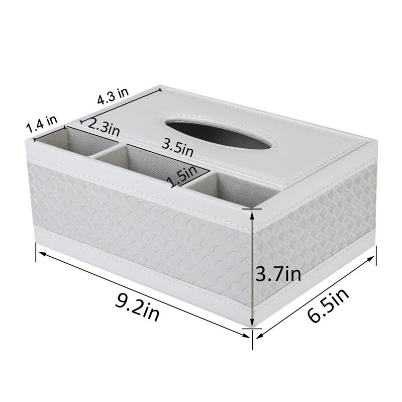 Multifunction PU Leather Pen Pencil Remote Control Tissue Box Cover Holder Desk Storage Box Container for Home and Office Use (W