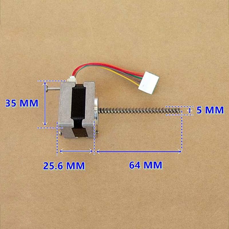 35mm Micro Stepper Motor 2-Phase 6-Wire Step Angle: 1.8 Degrees With Dual Ball Bearing NEMA 14 Motor 64mm Long Screw Rod Shaft