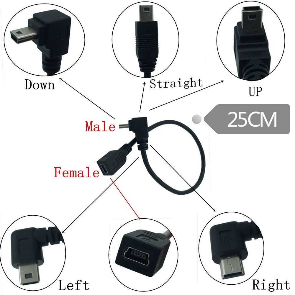 90 grad 4 winkel Mini USB Buchse auf Mini B 5 Stift Stecker kabel Adapter 0,25 m