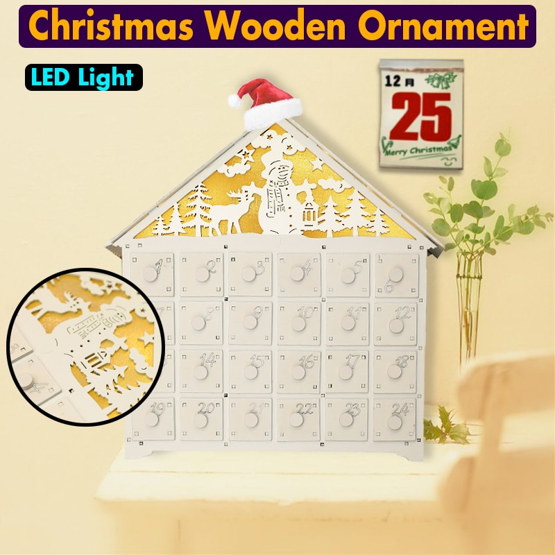 Kerst Houten Ornament Met Led Licht Countdown Advent Kalender Kerst Ornament Festival Party Home Decoration