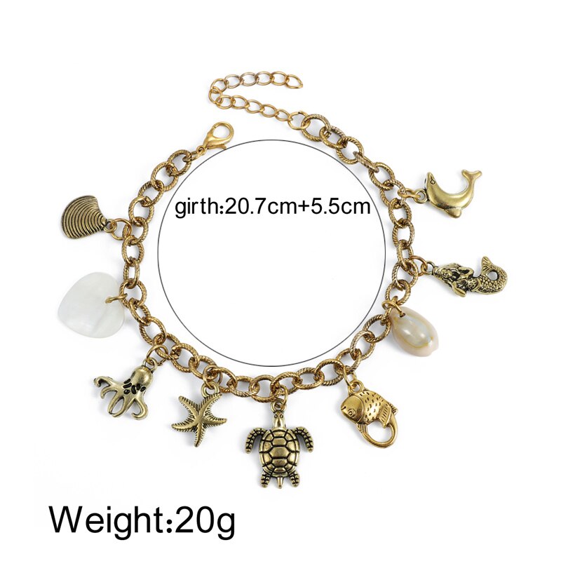 Starfish Sea Shell Charms Anklets Bracelets Alloy Metal Animal Turtle Pendant Heart Ankle Sandals Barefoot Jewelry Chain