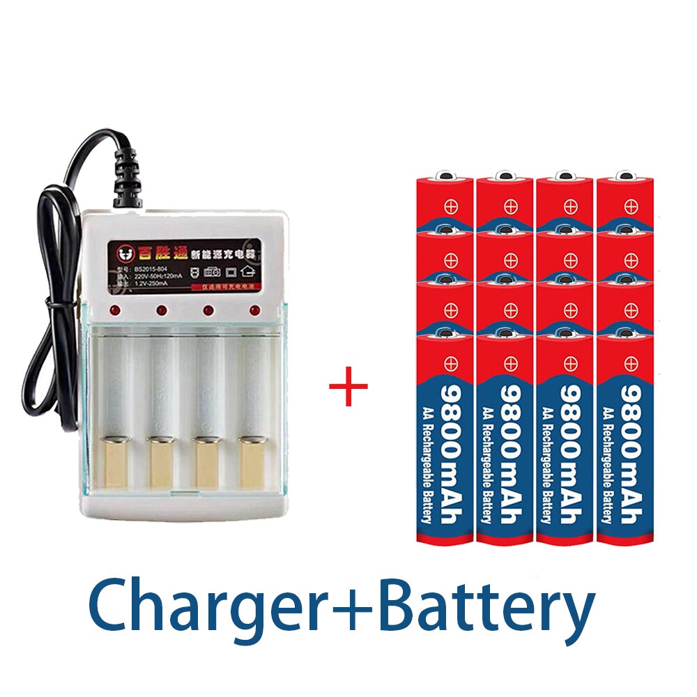 Tag AA battery 9800 mah rechargeable battery AA 1.5 V. Rechargeable Alcalinas drummey +1pcs 4-cell battery charger: YELLOW