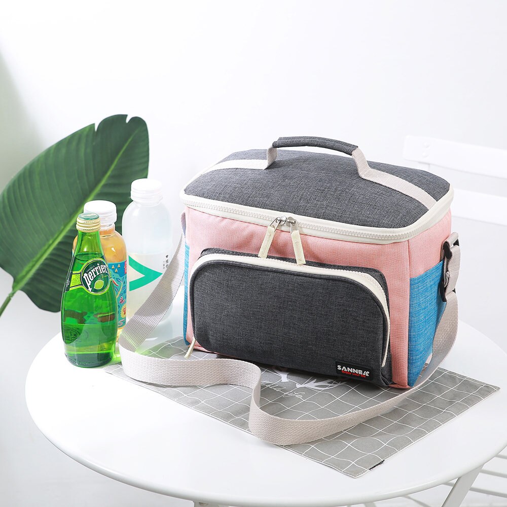 SANNE 9L Polyester Oxford Thickening Insulated Cooler Bag Front With a Pocket Portable Shoulder Strap PEVA Inner Lunch Bag: Color 3