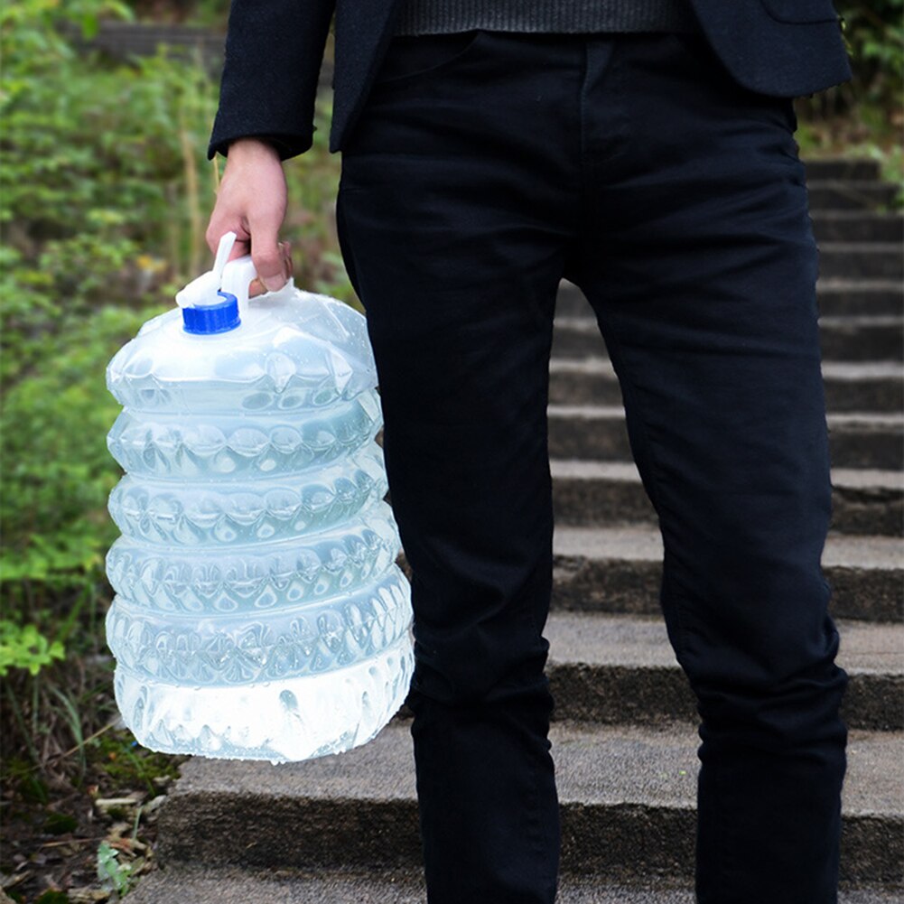 Recipiente para almacenamiento de agua plegable a prueba de fugas, cubo de agua para acampar al aire libre, botella de agua plegable de plástico para Caming