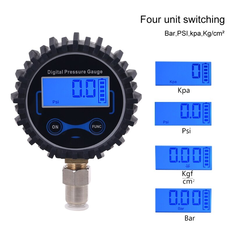 Digital Manometer mit Gerade Stecker fitting 8mm Außen Durchmesser Schlauch 200PSI /BAR/KPA/kg/cm2