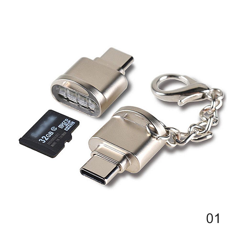 Mini usb portátil tipo c para sd tf cartão de memória ler adaptador conversor usb 3.1 otg adaptador usb c interface leitor de cartão chave: Prateado