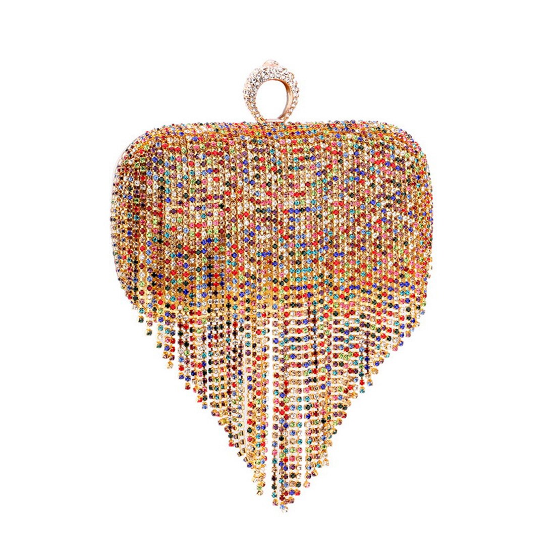 Pochette à pompon en strass pour femmes, Vintage, épaule, argent, , fête de mariage, chaîne, soirée: multicolor gold