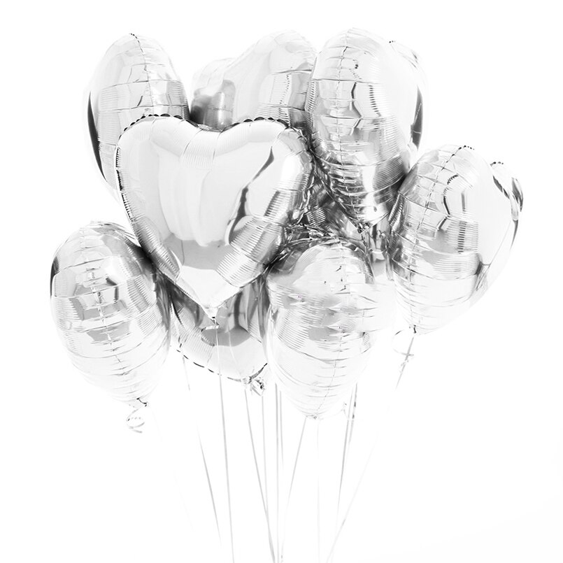 Globos en forma de corazón de aluminio rosa y oro rojo de 18 pulgadas, 5 uds., globos en forma de corazón románticos de amor, globos de aluminio, decoración de de cumpleaños o boda: sliver