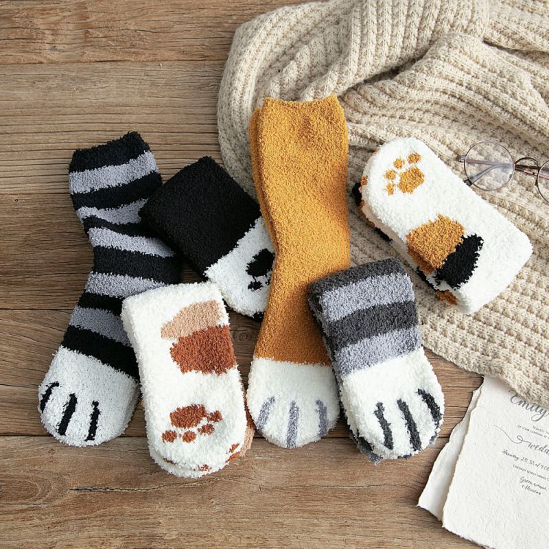 Winter Katze Krallen Nette Starke Warme Schlaf Boden Socken, Plüsch Korallen Fleece Socken Weibliche Rohr Socken