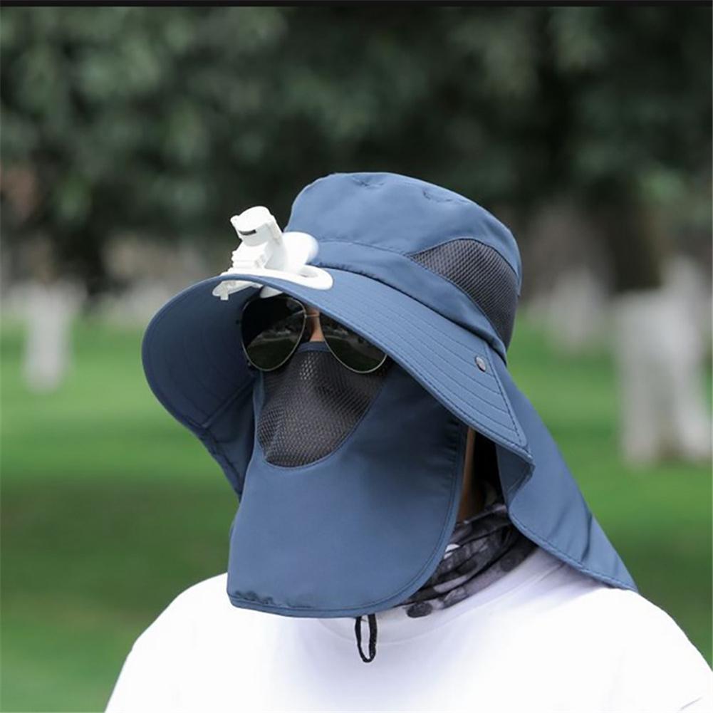 Sombreros de sombrilla de ala ancha con cuello de abanico, cubierta de cara, solapa, gorros de Sol para deportes de pesca al aire libre:  Navy