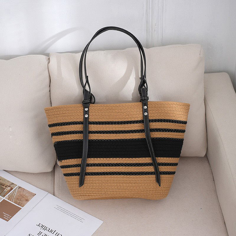 Bohemian Stijl Strandtassen Hoge Capaciteit Handgemaakte Stro Handtas Bakken Casual Reis Strandtas Boodschappentassen Portemonnee Damestas: Black