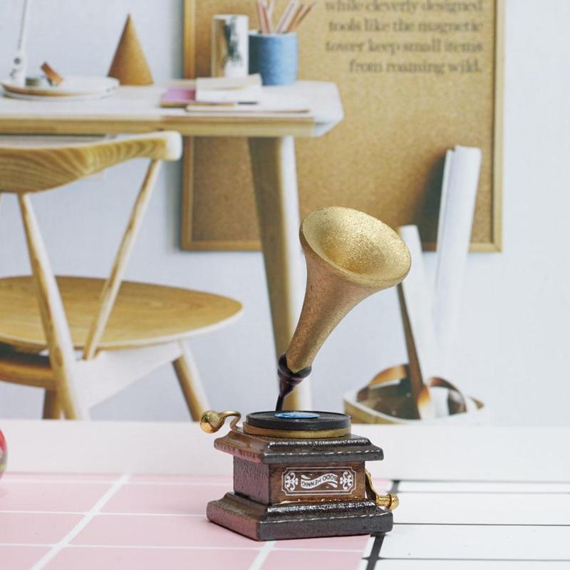 Accessoires de Mini phonographe, meubles rétro, Gramophone avec enregistrement, maison de poupée Miniature, bricolage, 1:12