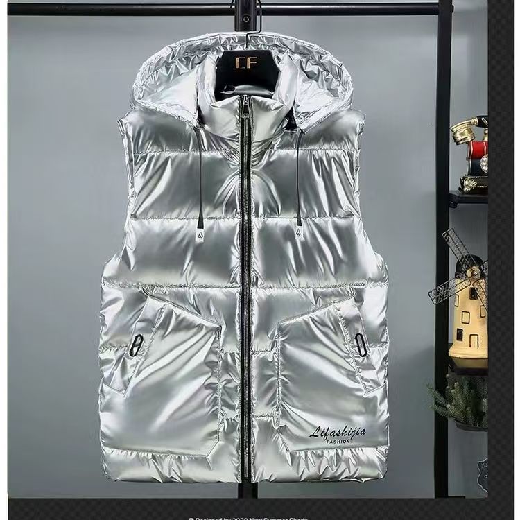Gilet con Cappuccio da Uomo - Giacca casuale Autunno/Inverno - Chiusura Lampo - Fodera in mucchio Poliestere: XXL / Argento